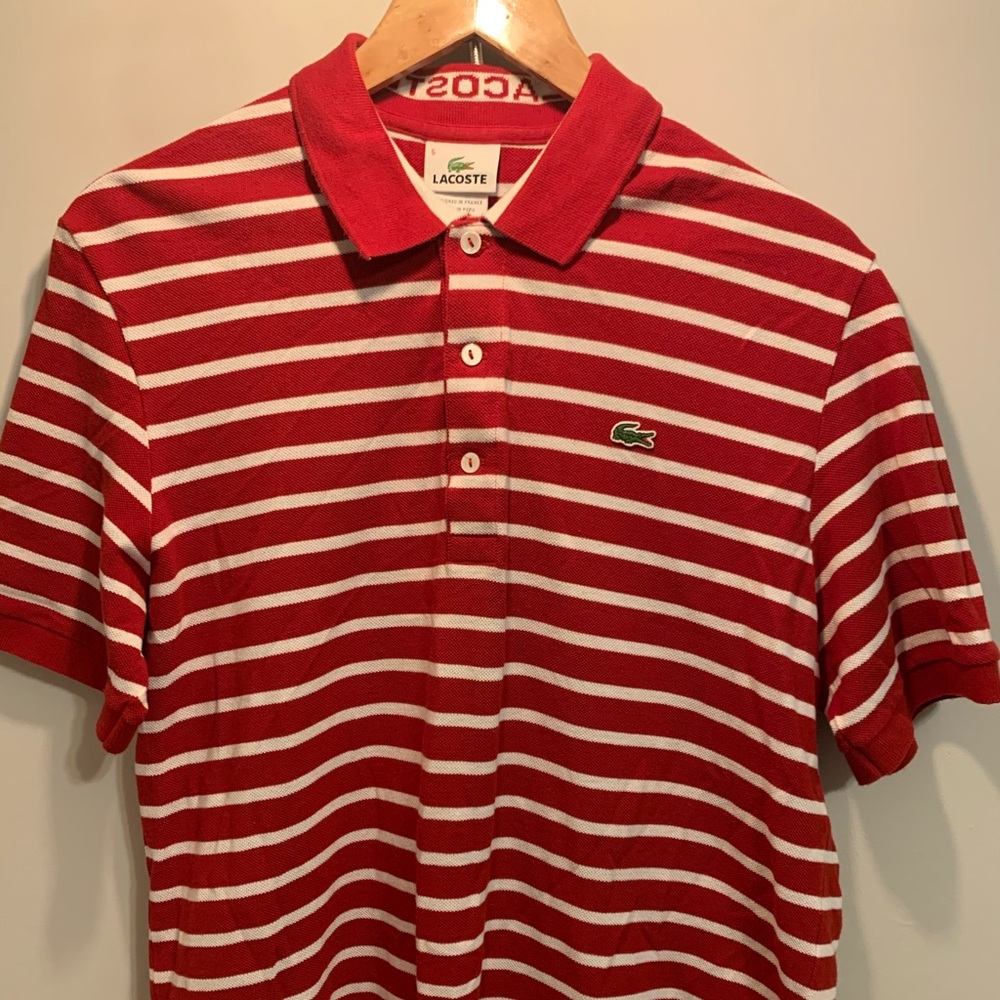 LACOSTE striped red/white polo loose fit